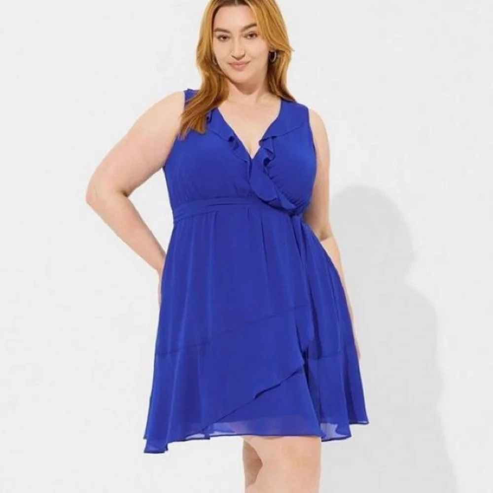 Mini Chiffon Ruffle Surplice Dress 0X